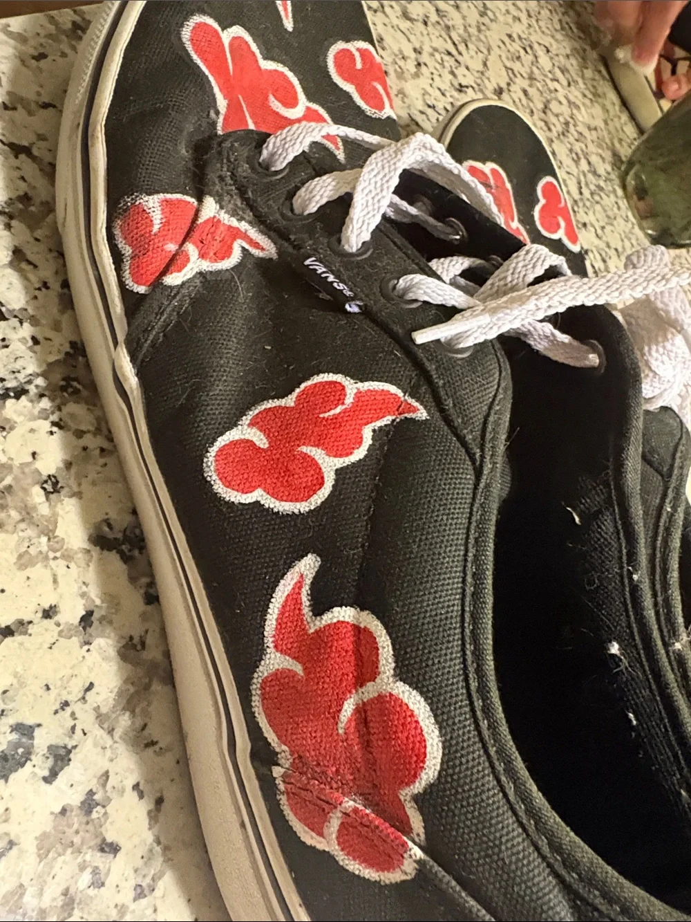 Vans Black Canvas Low-Top Sneakers with Red Cloud Motif